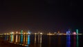 Night reflections of lights in Black Sea port of Batumi, capital of Adjara. Georgia.