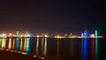 Night reflections of lights in Black Sea port of Batumi, capital of Adjara. Georgia.