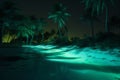 blue sky tree vacation tropical night luminous palm beach ocean paradise. Generative AI.