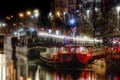 Night restaurants on big boats, river Ill in Strasbourg Royalty Free Stock Photo