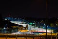 Night road, autobahn. Avtomagestral at night. Nice view of the Autobahn at night. Royalty Free Stock Photo