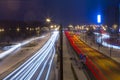 Night road in the city with car the light trails Royalty Free Stock Photo