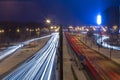 Night road in the city with car the light trails Royalty Free Stock Photo