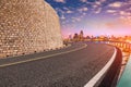 Night road and city skyline in Shanghai Royalty Free Stock Photo