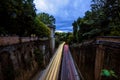 Night road at exposure beautiful lights from cars filmed from the top overlooking the tunnel Royalty Free Stock Photo