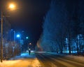 night road in frosty winter