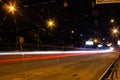 Night road. Frozen light lanterns. Freezligt