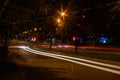 Night road. Frozen light lanterns. Freezligt