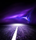 Night road. Sky with Flash. Royalty Free Stock Photo
