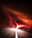 Night road. Sky with Flash. Royalty Free Stock Photo
