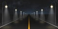 Night road with street lamps perspective view Royalty Free Stock Photo