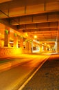 Night road under the bridge