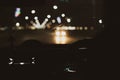 Night road. View from inside car. Natural light. Street and other cars is motion blurred Royalty Free Stock Photo