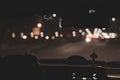 Night road. View from inside car. Natural light. Street and other cars is motion blurred Royalty Free Stock Photo