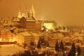 Night romantic snowy Prague gothic Castle, Czech republic Royalty Free Stock Photo