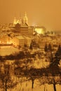 Night romantic snowy Prague gothic Castle, Czech republic Royalty Free Stock Photo