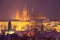 Night romantic snowy Prague gothic Castle, Czech republic Royalty Free Stock Photo