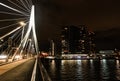 Night Rotterdam Skyline with Erasmus Bridge Kop van Zuid neighborhood, The Netherlands Royalty Free Stock Photo