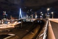 Night Rotterdam Skyline with Erasmus Bridge Kop van Zuid neighborhood, The Netherlands Royalty Free Stock Photo