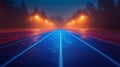 Night running track illuminated by lamps in fog Royalty Free Stock Photo