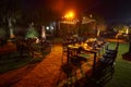 Night rustic wedding table decoration, low budget outdoor event.