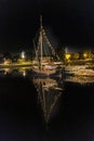 Night Sailboats Waterfront Reflection Inner Harbor Honfluer France Royalty Free Stock Photo