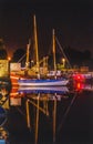 Night Sailboats Waterfront Reflection Inner Harbor Honfluer France Royalty Free Stock Photo