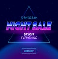 Night Sale Advertising Banner with Typography on Neon Space with Stars Cyberpunk Futuristic Background. Shopping Discount