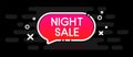 Night sale. Black promo banner with pink speech bubble.