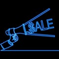 Night sale neon text with loudspeaker. Announcement, shopping, advertisement banner icon neon concept Royalty Free Stock Photo