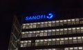 Night Sanofi office building in Berlin, Germany