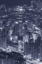 Aerial view of midtown of Hong Kong city at night