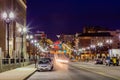 Night scene along 10th street South Omaha downtown Royalty Free Stock Photo