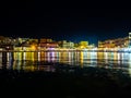 Night scene of amazing Chania port - old town by the sea - Crete, Greece Royalty Free Stock Photo