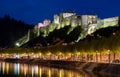 Night scene of the Bouillon Castle by the Semois river, Ardennes, Belgium Royalty Free Stock Photo