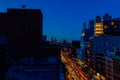 Night scene Bowery Street New York city with car lights trails Royalty Free Stock Photo