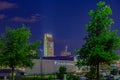 Night scene CHI health center conference center and First National Bank building