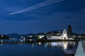 Night scene of a church in Corfu island, Greece, near the airport Royalty Free Stock Photo