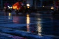 Night scene of hard rain fall in the city. Royalty Free Stock Photo