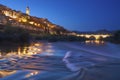 Night scene of the city of Montoro and the Guadalquivir river in Cordoba. Spain