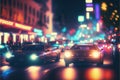 Night scene of city street with cars and colorful lights depicted in digital art. illustration painting Royalty Free Stock Photo