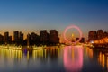 Night scene cityscape of Tianjin ferris wheel,Tianjin eyes with