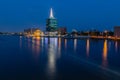 Night scene of The Civic Center and civic center Towers along five cowries creek Victoria Island, Lagos Nigeria Royalty Free Stock Photo