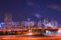 Night scene of the Denver Colorado skyline Royalty Free Stock Photo