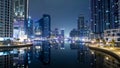 Night scene in the Dubai, Marina Dubai. Royalty Free Stock Photo