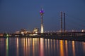 Night scene of Dusseldorf with Rheinturm tower