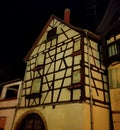 Night scene in Eguisheim, a traditional village in the Alsace wine region of France Royalty Free Stock Photo