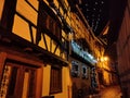 Night scene in Eguisheim, a traditional village in the Alsace wine region of France Royalty Free Stock Photo