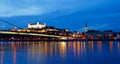 Night scene Embankment of Danube, Bratislava. Royalty Free Stock Photo
