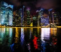 Night scene of financial district Marina Bay in Singapore. Travel. Royalty Free Stock Photo